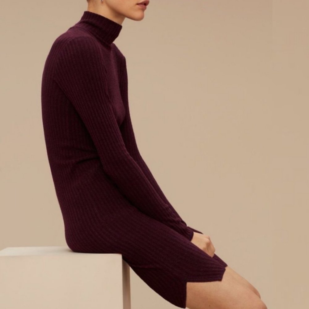 Aritzia Wilfred Free Mariel Ribbed Knit Dress Size XS Burgundy Maroon Purple
